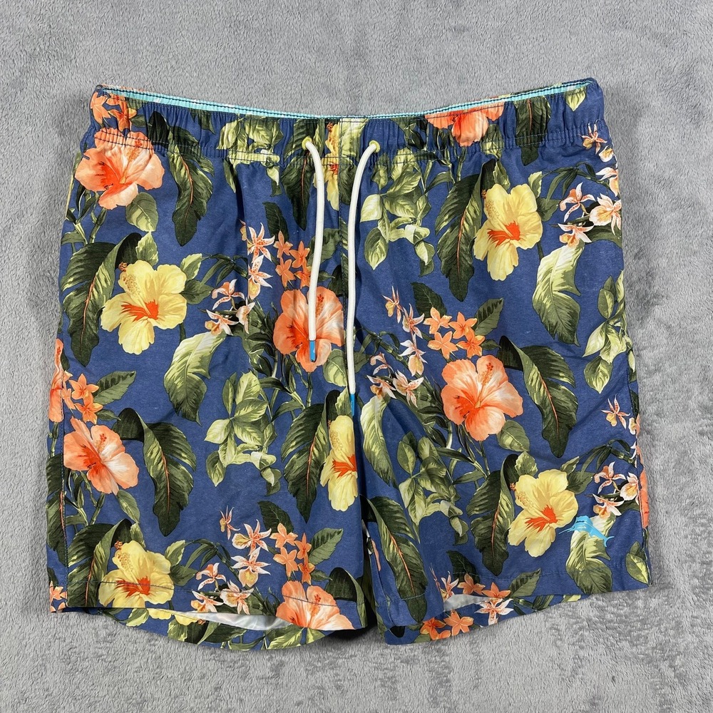 Tommy‎ Bahama Swim Trunks Mens Medium Blue Hibiscus Floral Tropical Shorts